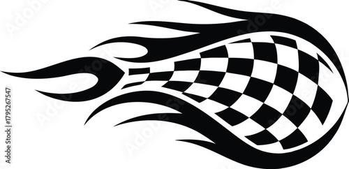Flame and Checkered Flag Racing Decal silhouette vector icon