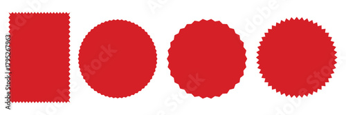 Sale sticker, price tag, starburst icon set, Set of red starburst. Price sticker, sale sticker, price tag, starburst, quality mark, retro stars, sale. Circle sticker set. Wavy edge promo red badges