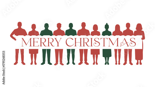 Holiday Greetings: An assembled company collectively extends cheerful wishes with the iconic phrase Merry Christmas as they hold a banner, embodying the spirit of communal celebration and goodwill.