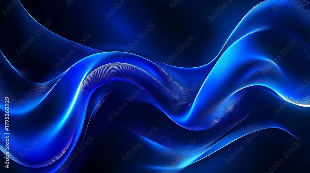 Fototapeta premium Abstract flowing blue light waves creating a dynamic and ethereal energy pattern against a dark background