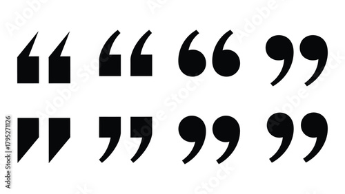 Various quotation mark silhouettes isolated on white background, Vector