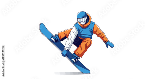 Dynamic Snowboarder Illustration Capturing Winter Sports Action and Adventure, Ideal for Sports Marketing, Apparel Design, or Winter Event Promotion