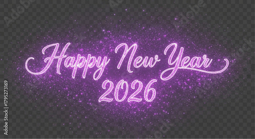 A radiant Happy New Year 2026 neon sign illuminates against a night sky, symbolizing the anticipation and joy of a fresh start and new beginnings. vector illustration