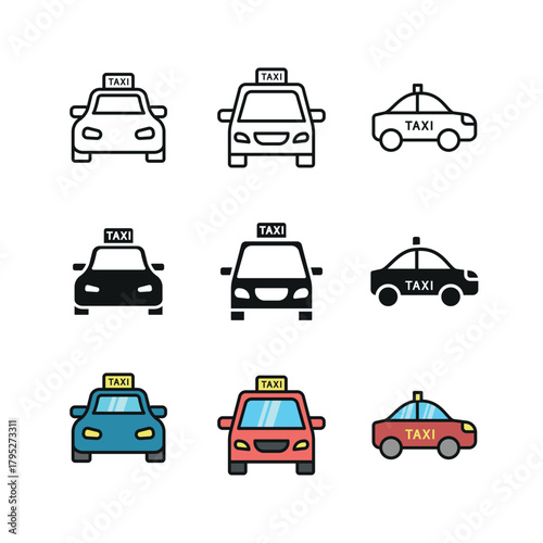 Taxi transportation set icon in line glyph and color outline vector collection