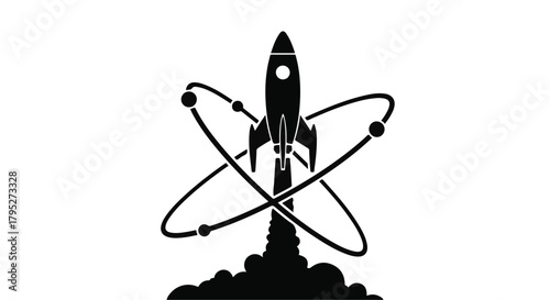 Rocket launching into orbit, symbolizing scientific discovery and space exploration.