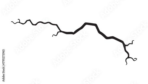 Dramatic black lightning bolt striking across a white background, symbolizing power, energy, and sudden impact for impactful designs.