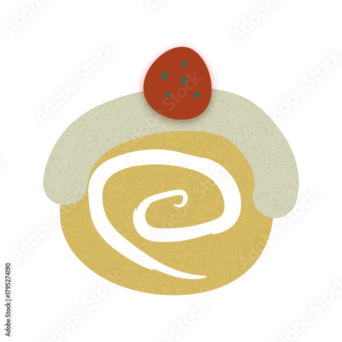 いちごロールケーキのシンプルイラスト