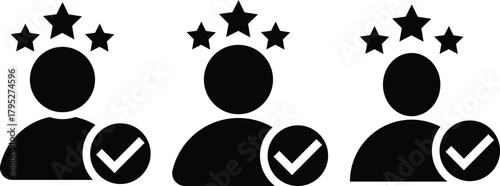 Customer satisfaction icon set. Customer satisfaction assessment symbols. Happy face and review symbols. Quality and experience signs
