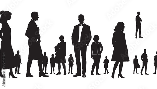 Diverse group of professional silhouettes embodying teamwork, success, and modern business dynamics for corporate projects and presentations