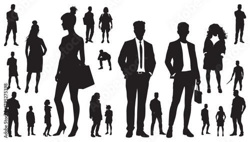 Diverse group of people in silhouette showcasing professional and casual styles for modern business and lifestyle concepts