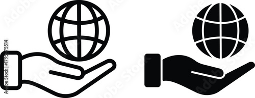 Global Business Worldwide Network Internet Communication Planet Earth Hand Icon Vector Silhouette and Pictogram..eps