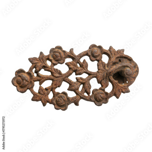 Ornate antique carved wooden decorative floral element with intricate swirling vine patterns