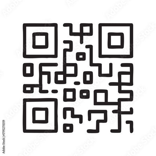 A collection of three distinct black and white square qr codes with internal patterns seemingly isolated on a white background