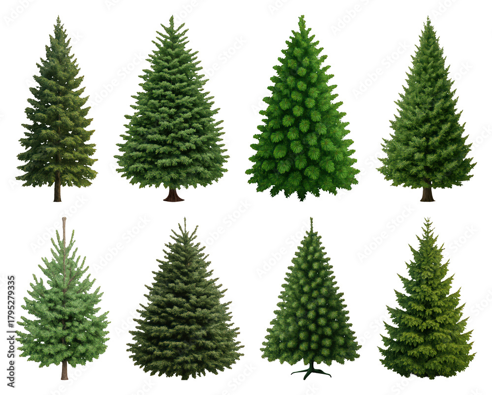 Obraz premium PNG Various evergreen trees collection, transparent background