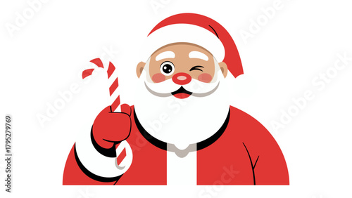 Santa's Sweet Wink: An illustration of a jolly Santa Claus, complete with a twinkling eye and a candy cane, is a charming reminder of festive cheer and holiday tradition.