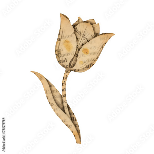 Elegant hand drawn sketch of a single tulip flower with delicate petals and stem against a stark 