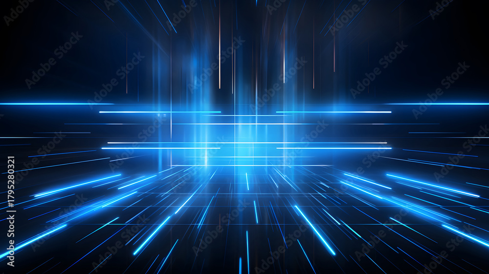 Fototapeta premium Glowing blue tech grid on a dark background, giving a high-tech digital interface feel.