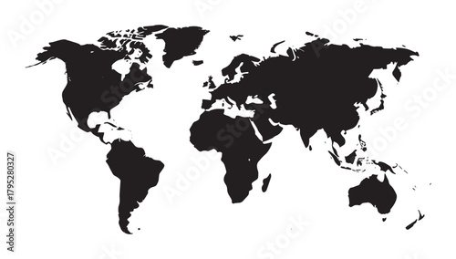 Bold black world map silhouette creating a striking global statement for international business, travel, and education concepts