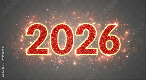 The radiant red glitter of 2026 illuminates against a subtly sparkling background, symbolizing the anticipation and fresh opportunities of a new year.  vector illustration