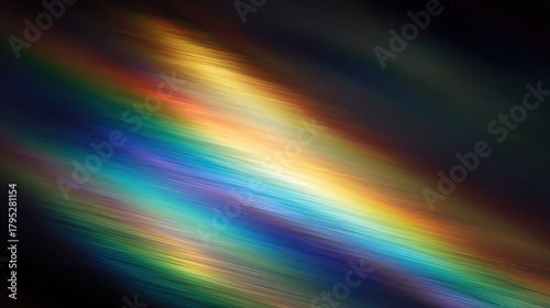 Diagonal band of iridescent spectral colors streaks across a dark background