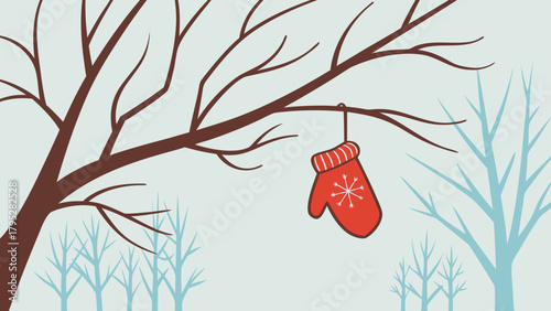 Winter mitten illustration lost and found art print seasonal decor Christmas holiday card design graphic element