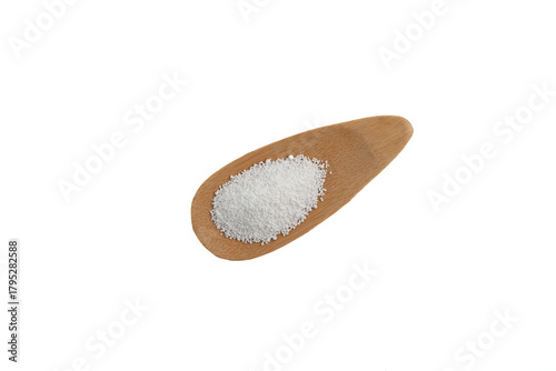 Schilderij op canvas Food additive E211, white crystalline powder, chemical formula C6H5COONa