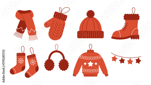 Winter Warmth: A collection of cozy winter accessories, evoking a sense of seasonal comfort and holiday cheer.