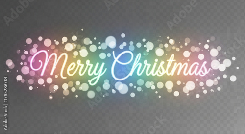 Merry Christmas wishes written in the light of the colorful bokeh effect. Create a warm atmosphere. vector illustration