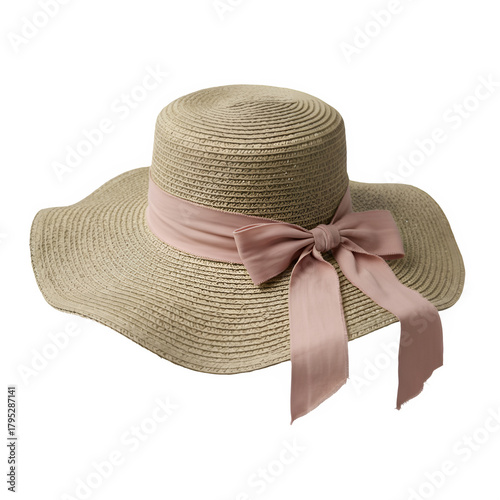 Elegant woven straw sun hat with a wide pink ribbon and bow for women s summer fashion