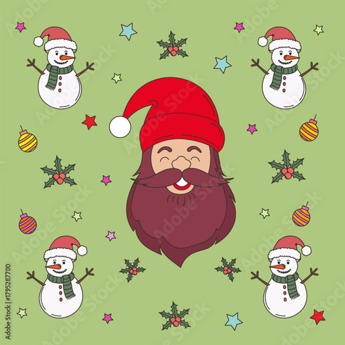 Merry Christmas Greeting Card Seamless Background Flat Graphic Vector