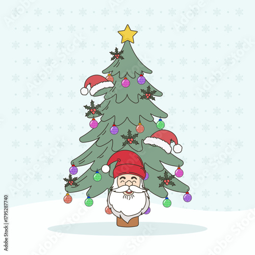 Merry Christmas greeting card with Santa Claus on Sleigh on Christmas evening