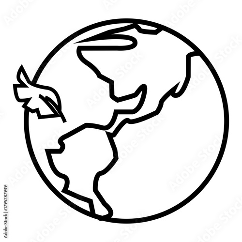 A clean line-art icon of a globe featuring a leaf, conveying themes of environmental protection, sustainability, eco-friendly initiatives, or global nature awareness.