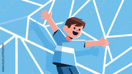 Illustration Of A Boy Jumping And Being Happy Vector Design Template