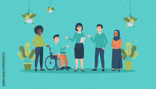 Diverse and inclusive business team collaborating Disability equality and representation concept