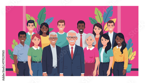 Diverse multigenerational professional team portrait illustration Unity and collaboration concept