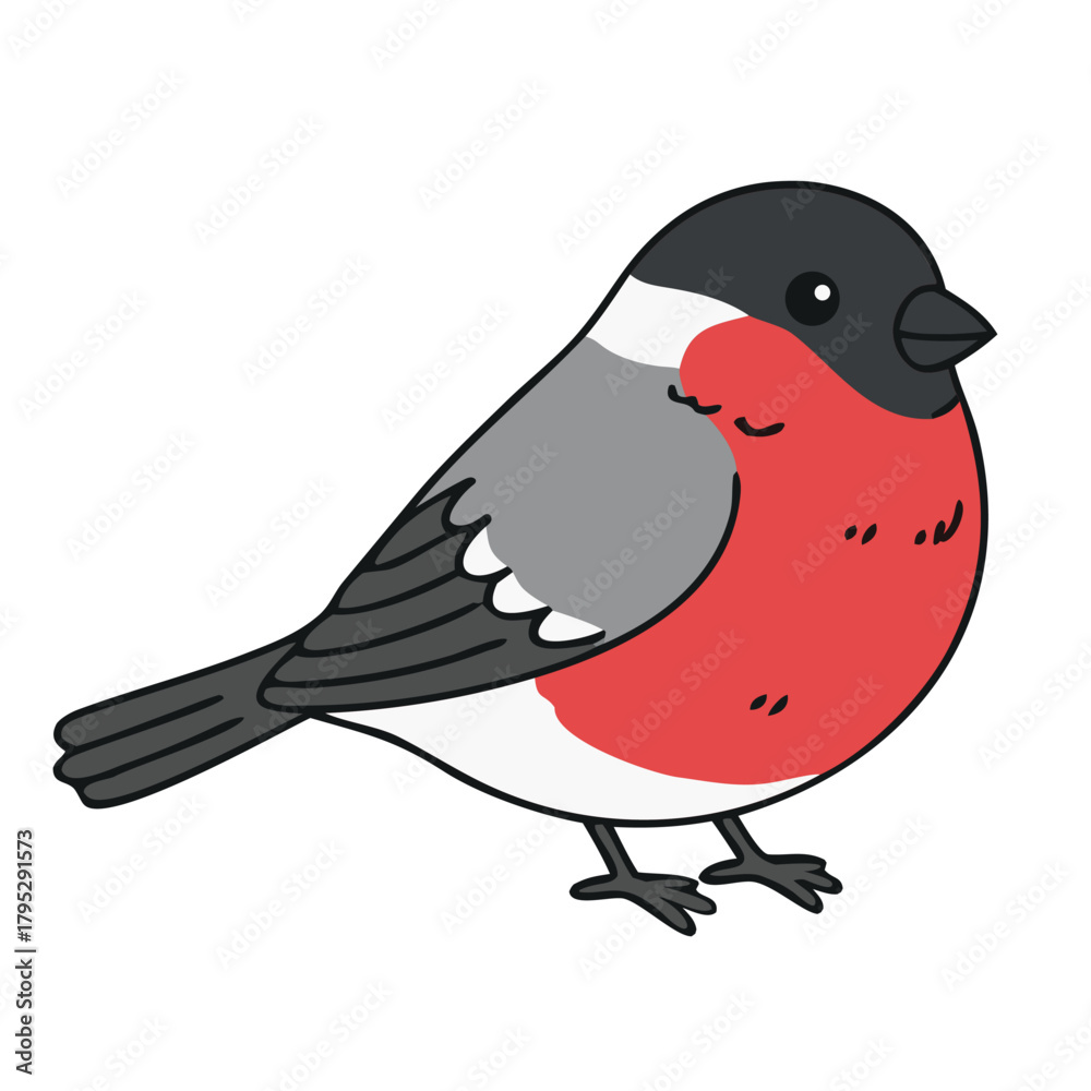 Fototapeta premium Cute Bullfinch bird with red chest, a beautiful winter element. Perfect illustration for Christmas designs, holiday stickers, and seasonal decorations.