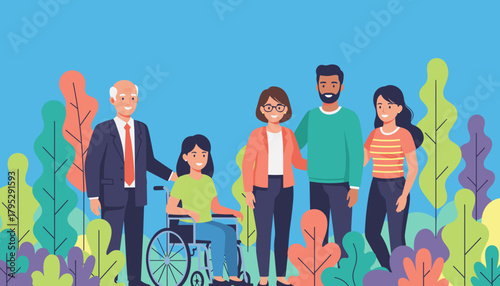 Diverse multigenerational group embracing inclusion and support outdoors