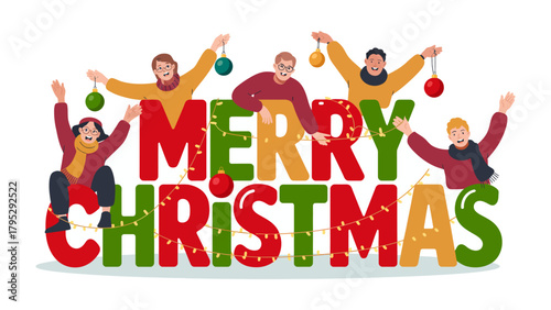 Christmas Cheer and Festive Gathering: A vibrant holiday scene capturing the essence of togetherness, with a group of friends celebrating the festive season with ornaments and merry greetings.