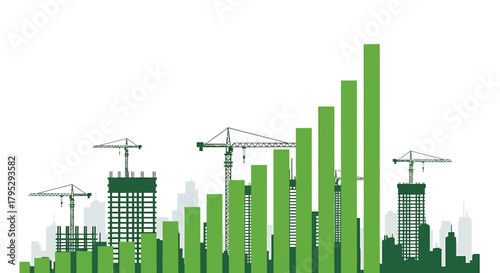 Construction Industry Growth Rising Bar Graph with City Skyline