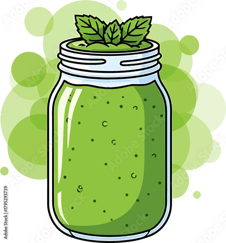 Refreshing Green Smoothie in a Mason Jar Topped with Fresh Mint Leaves, Perfect for a Healthy Lifestyle