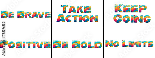 Canvastavla Vibrant Abstract Textured Typography - Be Brave, Take Action, Keep Going, Positi