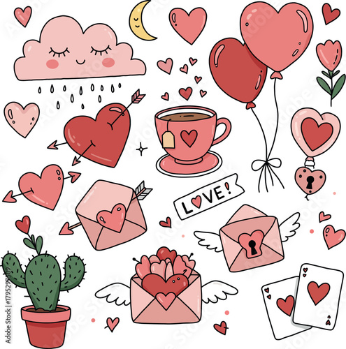 Cute hand drawn valentine's day romantic icon set