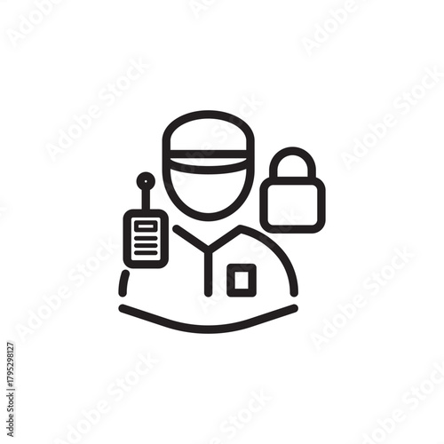 Security guard icon symbolizing asset protection, access control, and industrial vigilance, representing specialized corporate personnel, modern facility safety, and critical site protection staff.