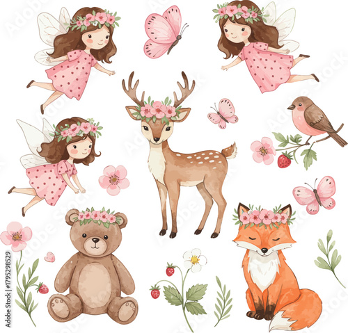 Adorable woodland creatures fairies deer bear fox