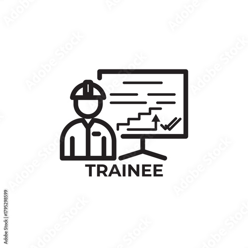 Trainee or Apprentice icon symbolizing industrial skill development and mentored learning, representing specialized personnel, modern workforce training, and critical knowledge transfer staff.