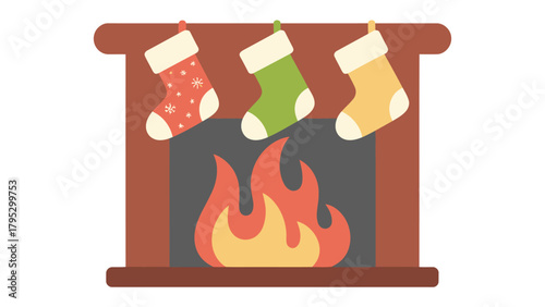 Warmth of Christmas: Festive stockings hang over a glowing fireplace, symbolizing the joy and anticipation of the holiday season.