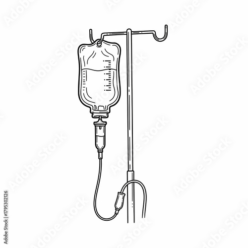 IV fluid bag hanging on a stand for medical use, concept of isolated on white  