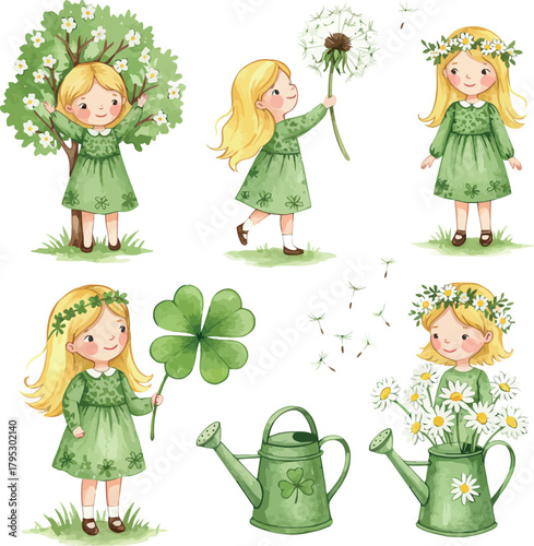 Cute girl embracing nature and luck in springtime