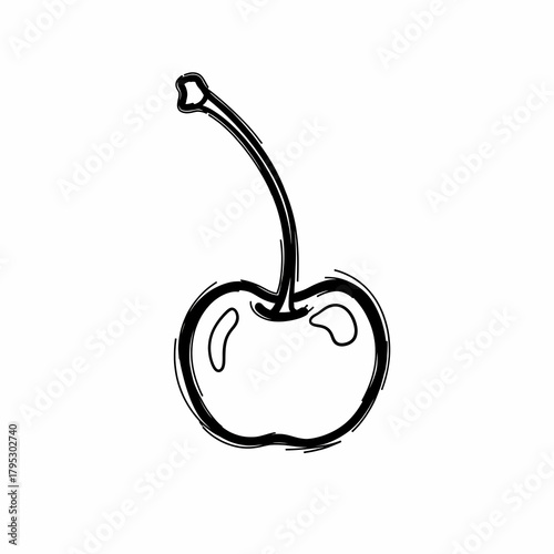 Cherry illustration isolated on white with simple line drawing  