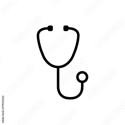 Simple line art illustration of a black stethoscope used for medical diagnosis and healthcare checkups